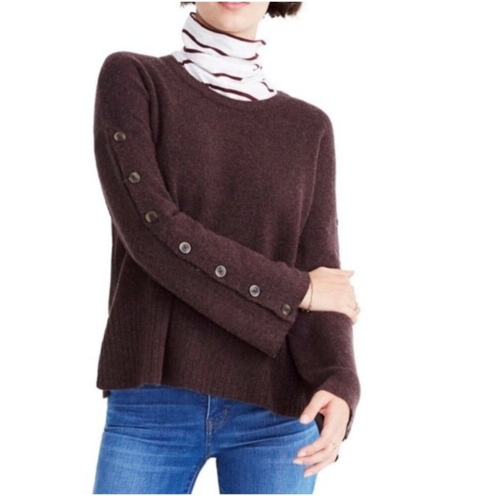 Madewell Merino Wool Blend Button Sleeve Pullover Sweater Size XS